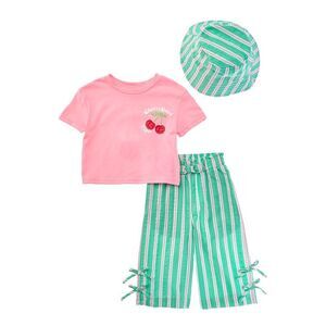 Freestyle Girls  3Pc Cherry Good Seersucker Capri Set, Pink